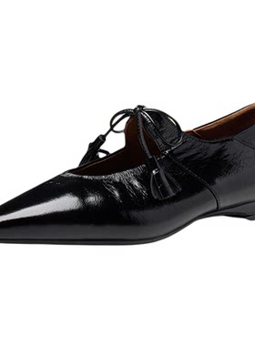 色非真皮浅口单鞋女2026新款夏季英伦风尖头平底鞋软底不累脚女鞋