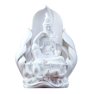 戴玉堂陶瓷花开见佛沉思自在观音家用客厅装饰观世音菩萨佛像摆件