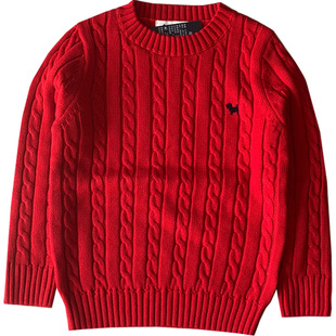 男童红色毛衣秋冬 外贸童装 儿童女童清货麻花绿色白色针织衫