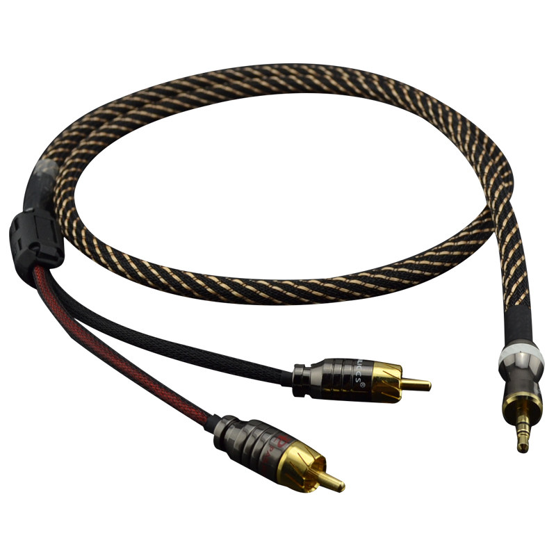 发烧级纯铜3.5转双莲花音箱1分2一分二信号音响音频线3.5mm转RCA