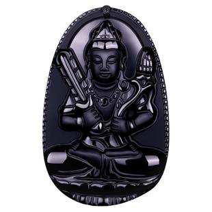 黑曜石本命佛吊坠十二生肖虚空藏普贤文殊菩萨本命年观音项链男女