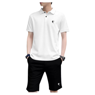 乔丹运动套装男2026夏季新款白色polo衫两件套男士休闲跑步运动服