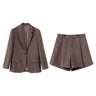 ROSELINGLING审美逻辑提升亚麻羊毛/羊毛呢子料休闲西装+褶裥短裤