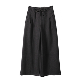 淘么淘 飒爽大女主 气质老钱风磨绒系带高腰阔腿毛呢西装裤女新款