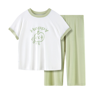 euv 儿童睡衣男童女童夏季薄款家居服中小童夏天冰丝棉绸短袖套装