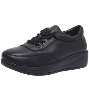 厚底妈妈鞋牛筋防滑底真皮中老年羊皮女鞋不累脚软底健步休闲鞋女