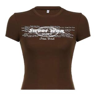 XXBUNI 美式辣妹爵士跳舞短袖女显瘦短款露脐t恤甜辣jazz上衣正肩