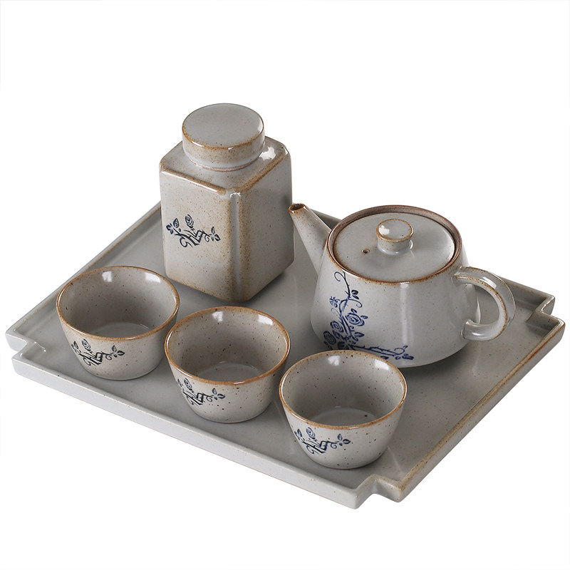 草木灰 禅意日式茶壶功夫茶具套装家用简约 一壶三杯+茶盘+小茶罐