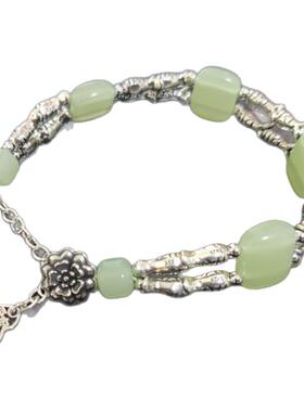 新中式双层鱼纹无事牌手链指戒古风清冷文艺气质简约时尚青绿手串