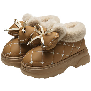 厚底棉拖鞋女士可外穿2025冬季新款厚毛绒雪地靴包跟防水防滑棉鞋