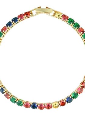 跨境热卖多巴胺彩色ns风时尚手饰复古闪钻锆石手链夏季女高级感女