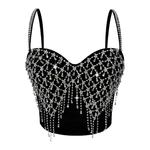 水钻链条流苏外穿鱼骨胸衣背心吊带抹胸短款上衣性感辣妹欧美设计