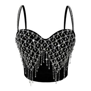 水钻链条流苏外穿鱼骨胸衣背心吊带抹胸短款上衣性感辣妹欧美设计
