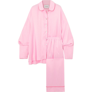 【折扣】Sleeper 夏季女大廓形缎面粉红色睡衣套装