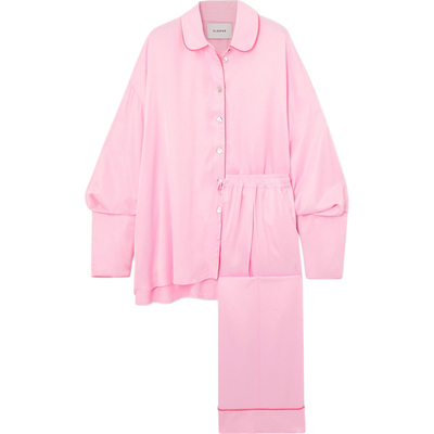 【折扣】Sleeper 夏季女大廓形缎面粉红色睡衣套装