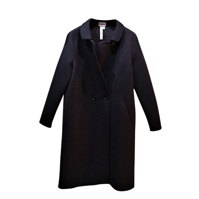 YUN韫2025冬季新品女装翻领双排扣长款空气棉外套经典女风衣 5622