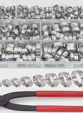 130个盒装304不锈钢单耳无极卡箍5.8-28.6MM喉箍管卡管箍抱箍套