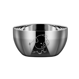 创意生肖儿童碗防摔家用304不锈钢双层铁饭碗卡通可爱米饭碗刻字