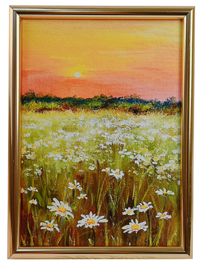 ins风景花朵桌面摆件油画