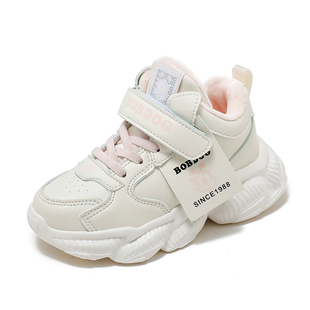 巴布豆女童鞋子冬季皮面加绒加厚保暖女孩冬鞋跑步棉鞋儿童运动鞋