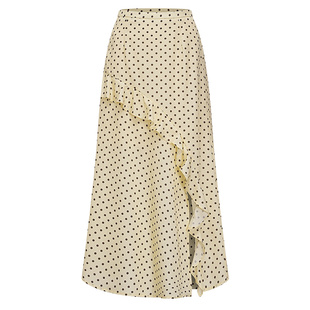 EF法式优雅荷叶边A字裙女装2025夏季新款波点开叉高腰半身裙