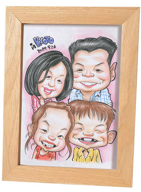 似颜绘手绘肖像画一家四口真人照片转卡通漫画全家福卡通头像定制