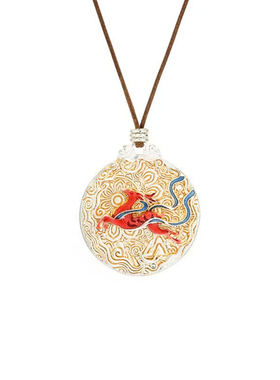 珐琅彩描金敦煌飞天鹿纯银项链