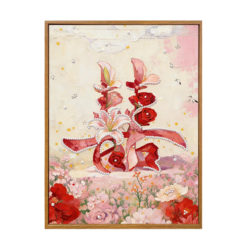 喜字花卉珍珠画DIY订新婚礼物