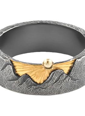 原创设计质感纯手工纯银贴金戒指