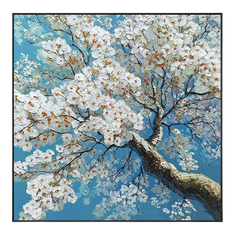 可班纯手绘油画春树花卉风景挂画