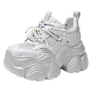 网纱透气老爹鞋女内增高小个子2026年夏天新款珍珠时尚运动休闲鞋