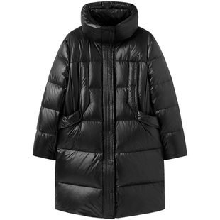 太平鸟女装 立领亮面中长款羽绒服冬连帽中长款面包服潮