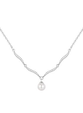 999纯银波浪珍珠项链女