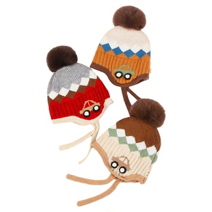 嘟嘟啦冬季儿童保暖护耳毛线帽小孩双层棉布内里宝宝针织防寒帽子