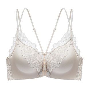 前扣文胸加厚小胸聚拢无钢圈性感前扣式胸罩白色蕾丝美背内衣女夏