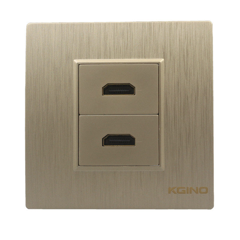 拉丝香槟金86型二位HDMI高清插座面板 金色2.0版直插式多媒体墙插