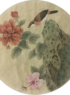 初学者工笔画白描底稿芙蓉花鸟艺术画手绘稿可直接上色带教程包邮