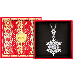 银项链跳动的心雪花莫桑钻纯银吊坠女款女情人节礼物送女友送老婆