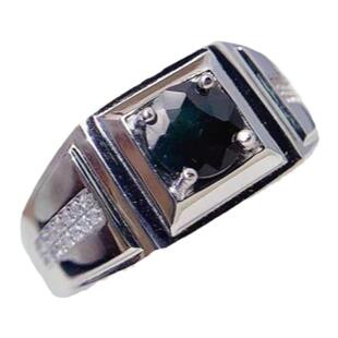 天然蓝宝石男戒山东昌乐墨水蓝色宝石黝黑靓丽一克拉宝石戒子厚实