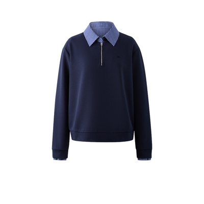 PRICH时尚减龄格纹衬衫领假两件卫衣2026春季新款宽松休闲上衣女