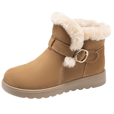 奥康女鞋真皮羊毛加绒保暖雪地靴