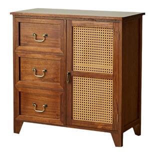 新中式餐边柜实木斗柜藤编客厅边柜茶柜茶水柜卧室床头收纳柜整装