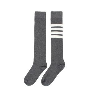 韩版四条杠袜子带标棉条纹中筒袜小腿袜JK日系长筒袜及膝过膝袜