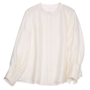 菲伊唐春真丝双宫衬衣新中式复古改良泡泡袖短上衣女内搭打底衬衫