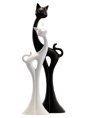 轻奢黑白猫咪大摆件高级感装饰品