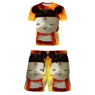 胡巴哪吒敖丙表情包3D印花套装男女恶搞抽象魔丸魔童青少年款