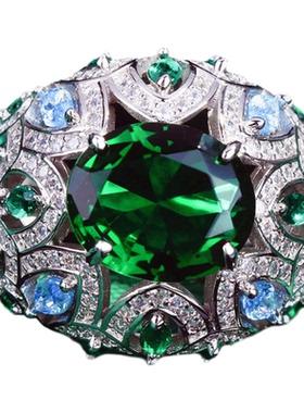 镶满钻祖母绿开口彩宝戒指