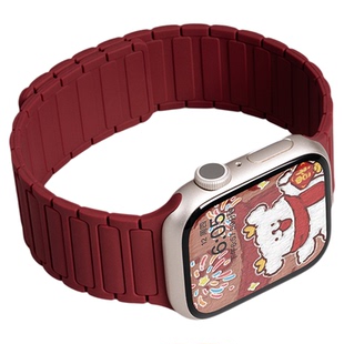 婧仪同款匠戴适用iwatch11手表苹果S10表带applewatch9新款红色硅胶腕带S9磁吸se3运动秋冬圣诞男女Ultra智能