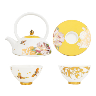 故宫玉映天香茶具套装牡丹陶瓷一壶两杯 生日礼物 新婚礼物