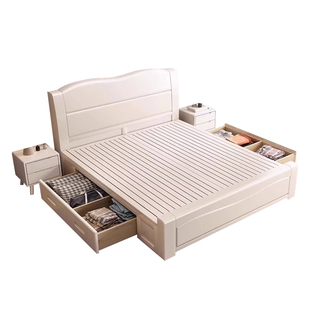 北欧实木床奶油白色1.8米主卧双人床现代简约1.5米经济型储物大床